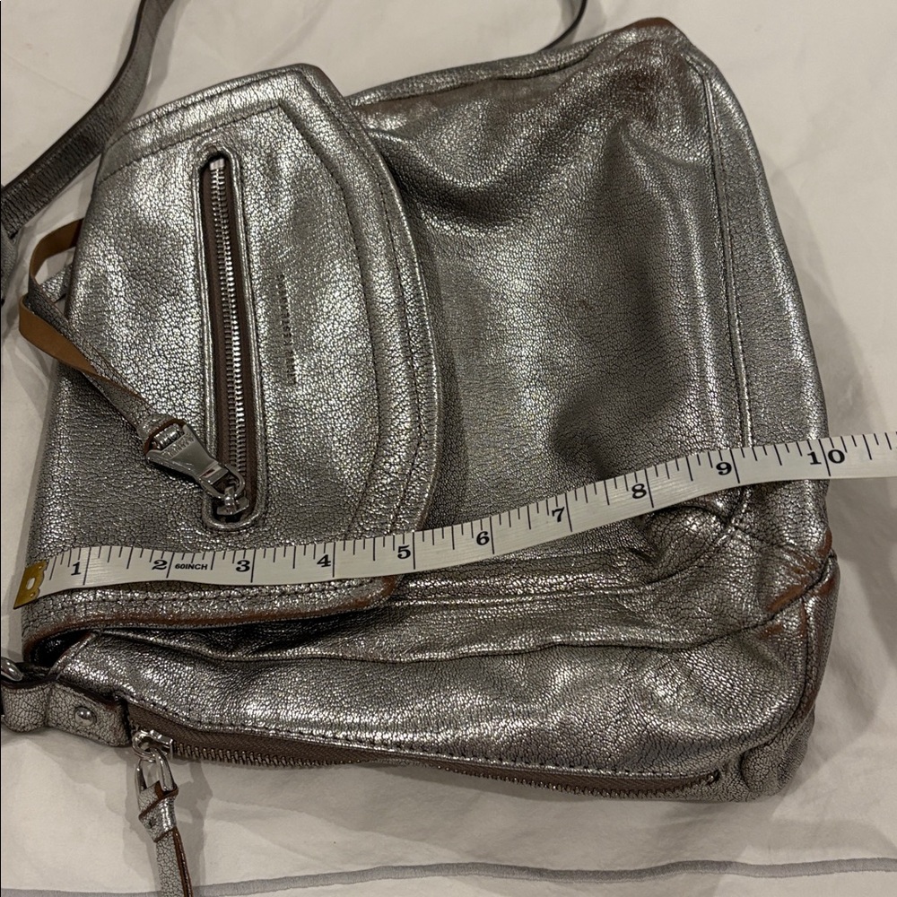 Aimee Kestenberg Fifth Avenue Pewter Leather Metallic Crossbody Bag - Picture 14 of 15